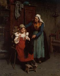 The sewing lesson - Henry Mosler