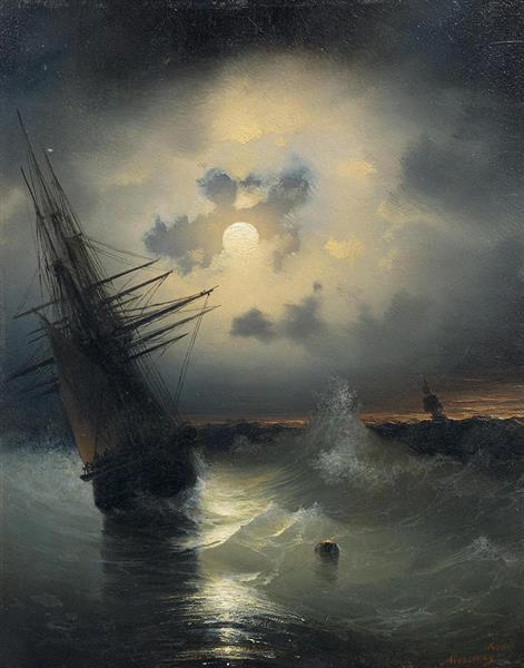 A sailing ship on a high sea by moonlight - Ivan Aïvazovski