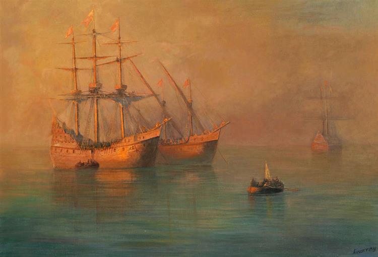 The Arrival of Columbus Flottila - Ivan Aïvazovski