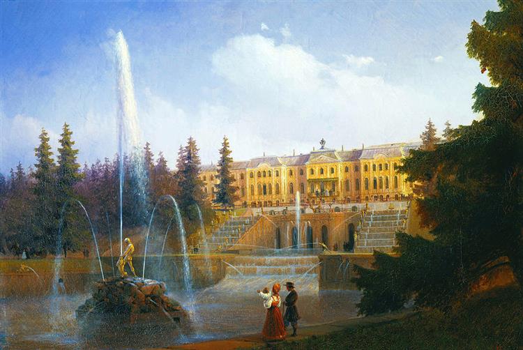 View of the Big Cascade in Petergof and the Great Palace of Petergof, 1837 - Iwan Konstantinowitsch Aiwasowski