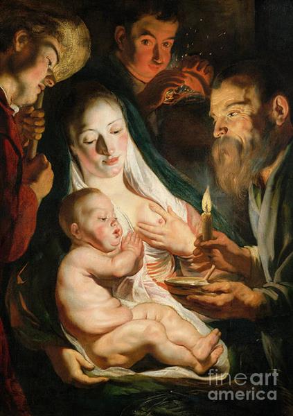 The Holy Family with Shepherds - 雅各布·乔登斯