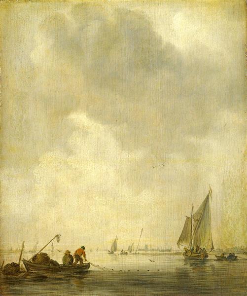 A River Scene with Fishermen laying a Net - Jan van Goyen