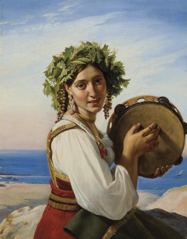 A young woman with a tambourine in Ischia, 1827 - Jean-Claude Bonnefond