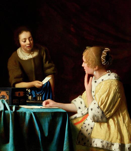 Mistress and Maid (Lady with Her Maidservant Holding a Letter ), c.1666 - c.1667 - Johannes Vermeer