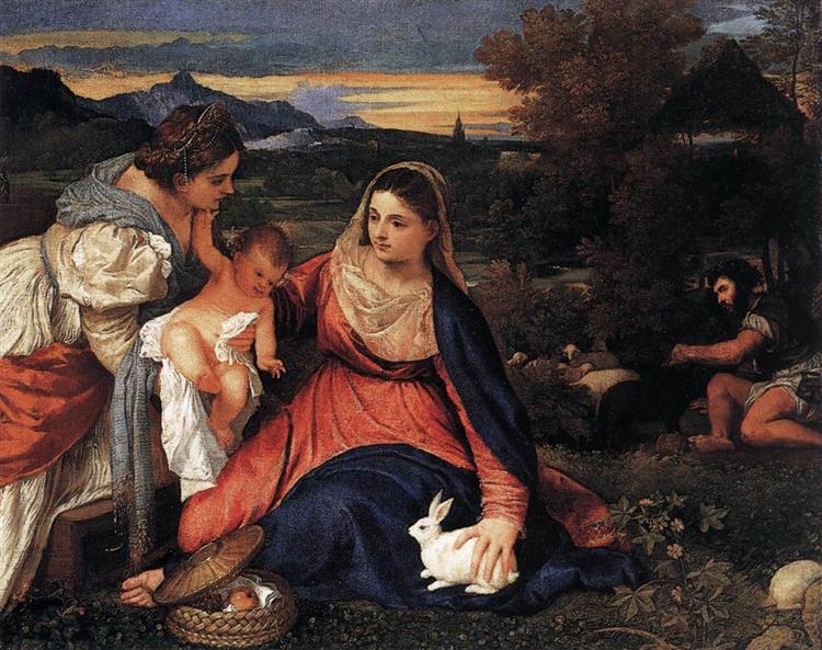 Madonna and Child with St. Catherine and a Rabbit, 1530 - Ticiano Vecellio