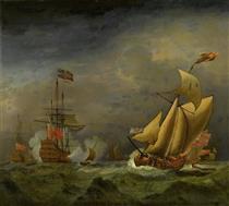An English Man-o?-war Saluting An English Royal Yacht - Willem van de Velde the Younger