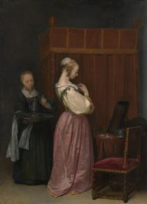 A Young Woman at Her Toilet with a Maid - Gerard Terborch