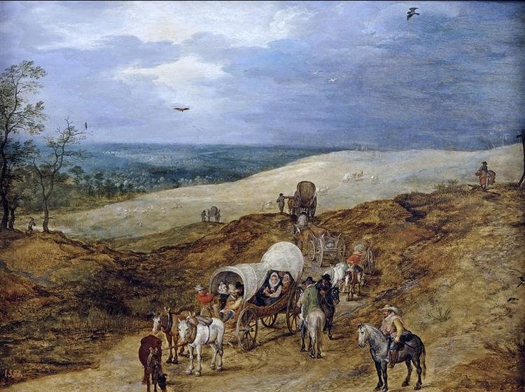 Country Road with Halt of a Convoy - Jan Brueghel, o Velho