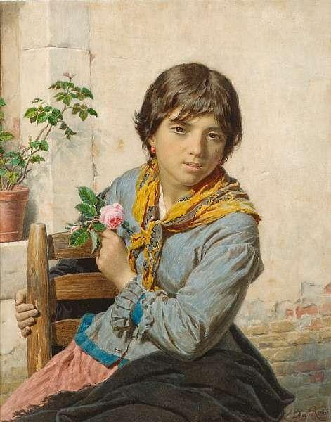 Young girl with a rose, 1882 - Luigi Da Rios