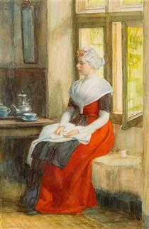 Amsterdam orphan girl seated at the window - Nicolaas van der Waay