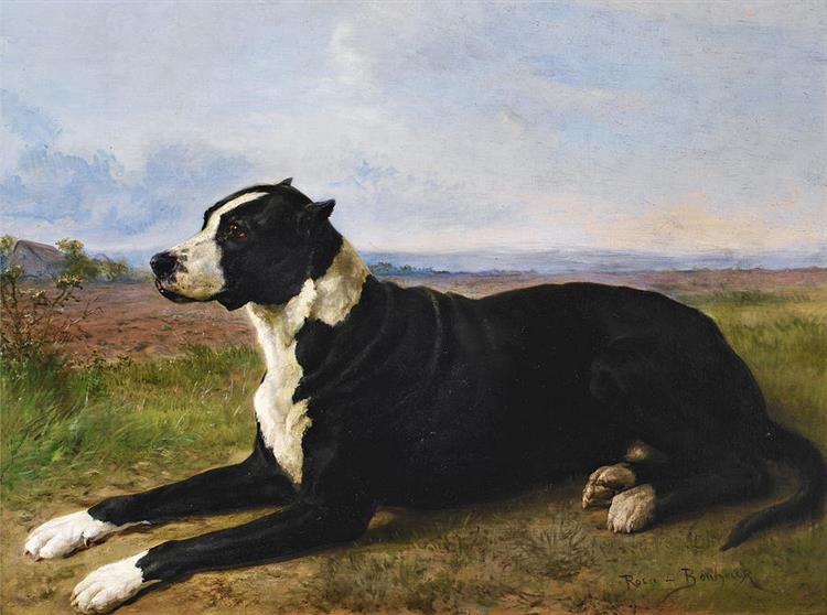 Portrait of a Mastiff Labrador in a Landscape - Rosa Bonheur