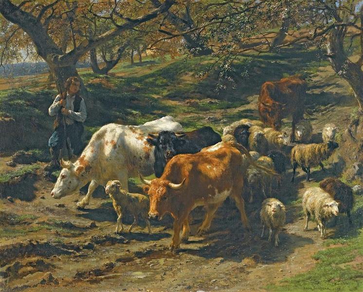 A Shepherd With His Flock - Роза Бонёр