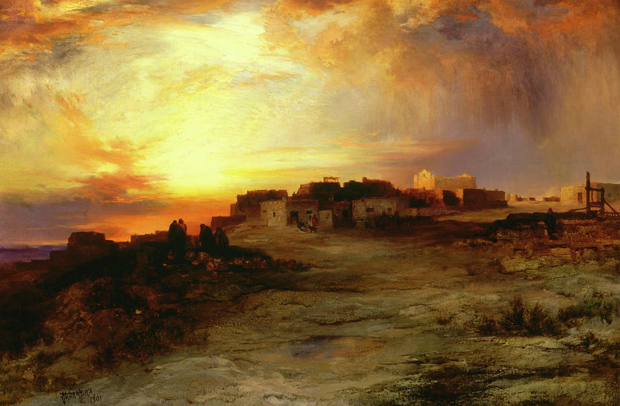 on canvas Haunted House at sunset Art landscape Oil painting Thomas Moran 