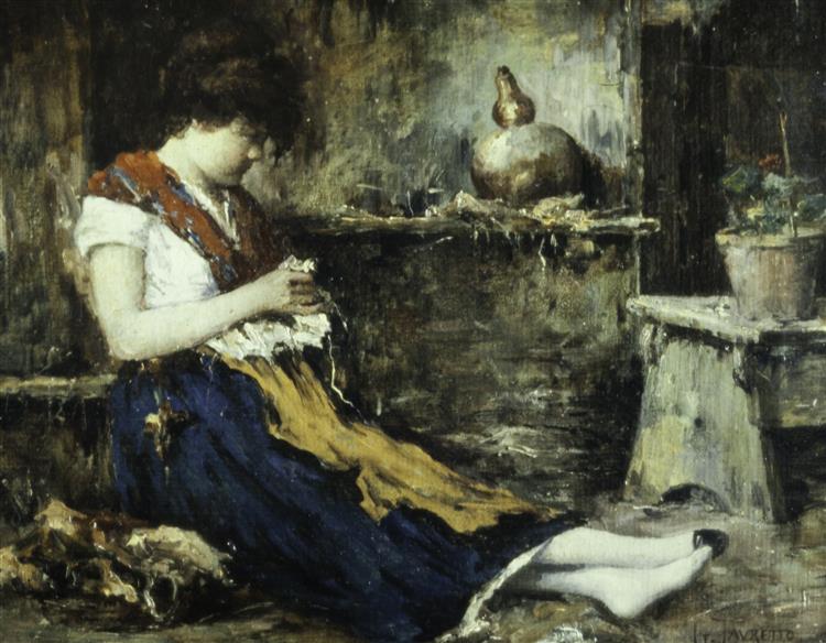 Seated Woman, sewing, 1879 - 1880 - Giacomo Favretto