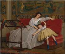 Mother with Her Young Daughter - Gustave Léonard De Jonghe   The Japanese Fan