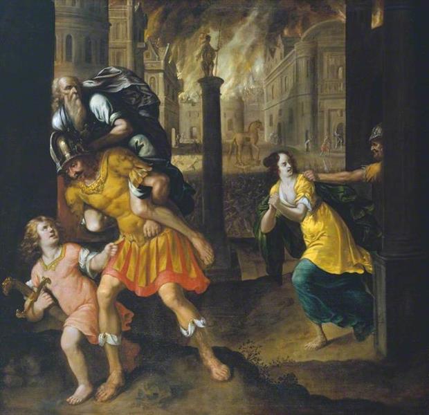 Aeneas and his Family Fleeing Burning Troy - Henry Gibbs