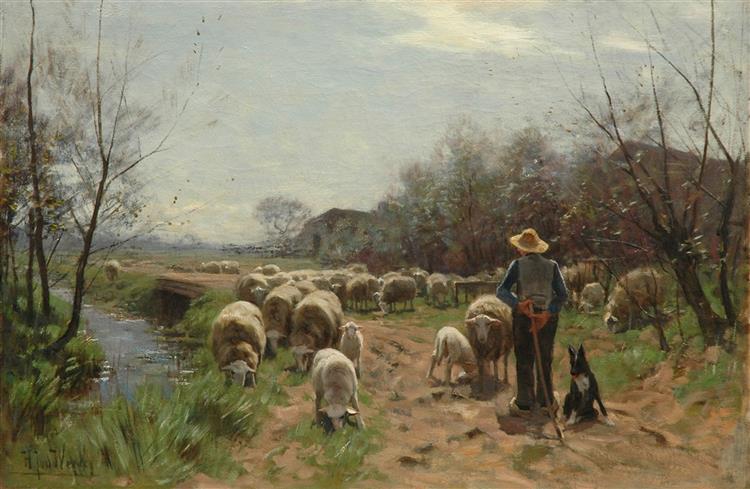 Shepherd with his sheep - Herman Johannes van der Weele