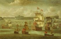 A Ship Flying the Royal Standard with Other Vessels off Dover - Isaac Sailmaker