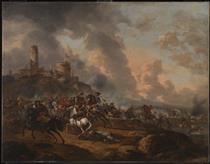 Jan Wyck A Cavalry Battle below a Fortress - Jan Wyck