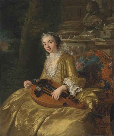 Portrait of a lady three-quarter-length in a golden dress - Jean-François de Troy
