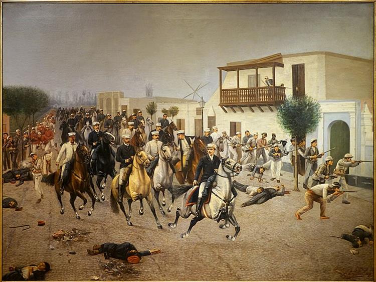 Entrada de Piérola a Lima por la Puerta de Cocharcas, durante la Guerra Civil de 1894-1895 - Juan Lepiani