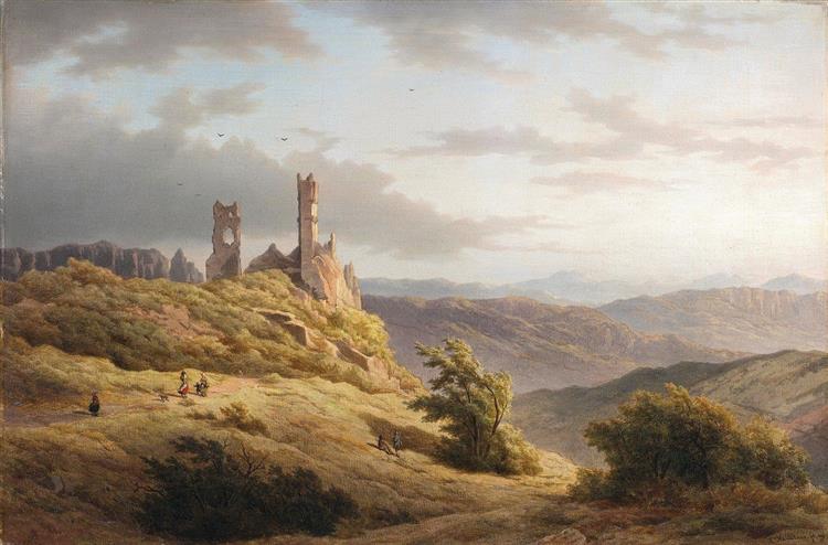 Mountainous Landscape with a Ruin - Louwrens Hanedoes