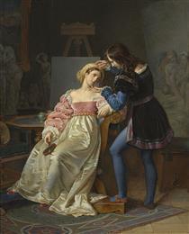 Raphael Adjusts Fornarina's Hair Before Painting Her Portrait - Marie-Philippe Coupin de la Couperie