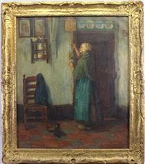 A woman and a cat in an interior setting - Melbourne Havelock Hardwick