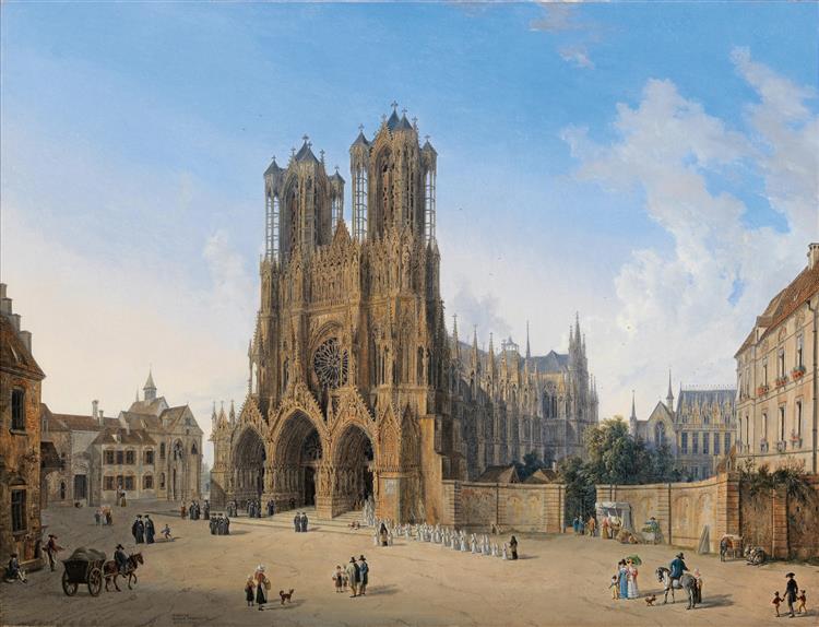 The Cathedral of Notre Dame in Rheims with a Procession of Communicants, 1827 - Domenico Quaglio the Younger