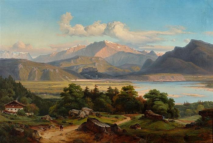 Grosse Landschaft am Inn mit Blick auf Kufstein und das Kaisergebirge - Georg Heinrich Crola