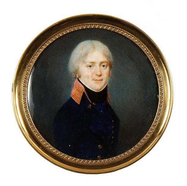 Portrait d'homme en redingote bleue à haut-col rouge rebrodé d'or - Jean Baptiste Soyer
