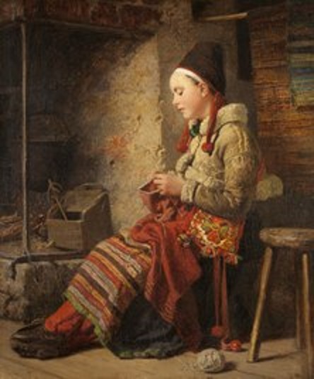 Rättvik Girl by the Fireside - Johan Fredrik Hockert