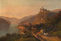 Die Postkutsche vor Burg Greifenfels - Johann Joseph Jansen
