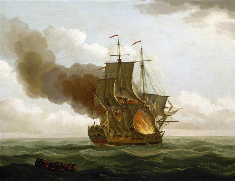 Burning ship - John Cleveley the Elder