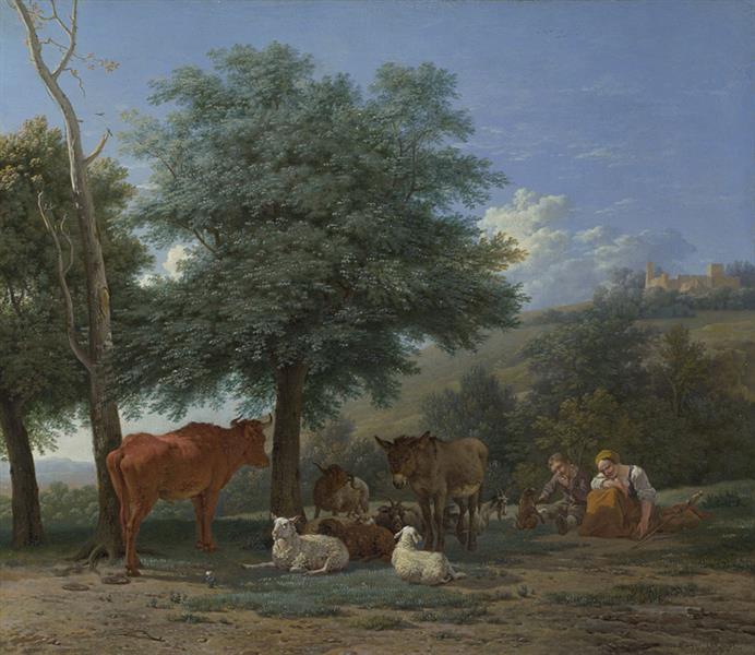 Farm Animals with a Boy and Herdswoman - Karel Dujardin