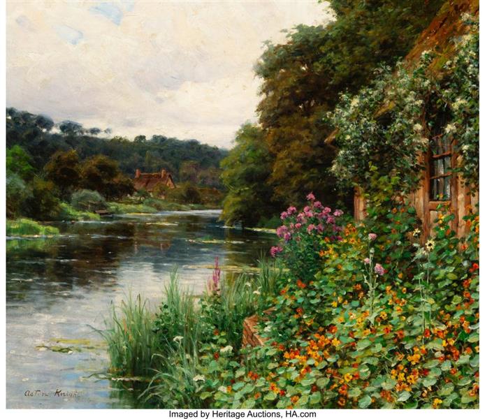 Summer garden along the banks of a river - Louis Aston Knight