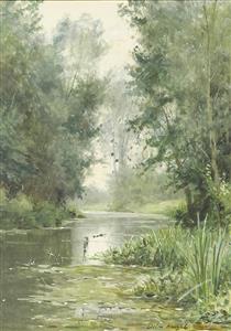 A tranquil river landscape - Louis Aston Knight