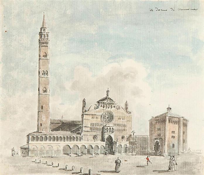 Der Dom von Cremona mit Torrazzo und Baptisterium - Louis-Jean Desprez