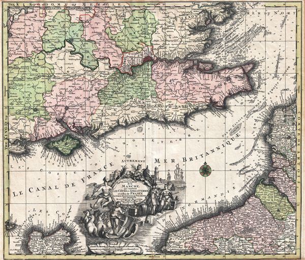 Map of Southeast England, the English Channel, London, and Normandy - Matthaeus Seutter