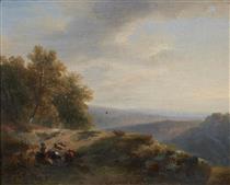 Hilly Landscape with Peasants and Animals - Peter Ludwig Kuhnen