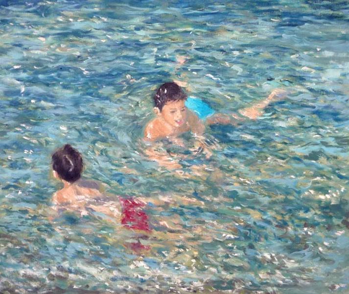 Niños en la orilla del mar jugando, 2021 - Rubén de Luis