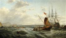 British Emigrants Boarding a Merchant Vessel for Australia, Firth of Forth - Sam Bough