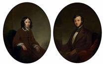 A Pair of Portraits of Elizabeth Barrett Browning and Robert Browning - Thomas Buchanan Read