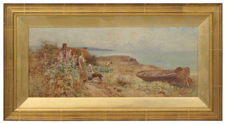 A Cottage and Figures by the Ocean - Thomas James Lloyd