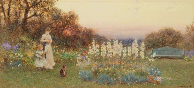 Picking flowers in a summer garden - Thomas James Lloyd