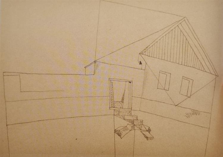 Vajda Lajos Háza a Munkácsy Utcában 1936, Pencil on Paper, 22.6x31.2cm, 1936 - Лайош Вайда