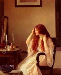 Girl combing her hair or Young girl with a mirror - William McGregor Paxton