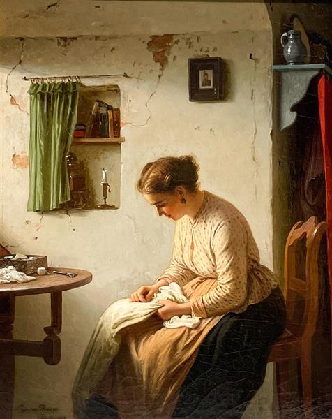 Untitled (woman sewing), 1867 - Meyer von Bremen