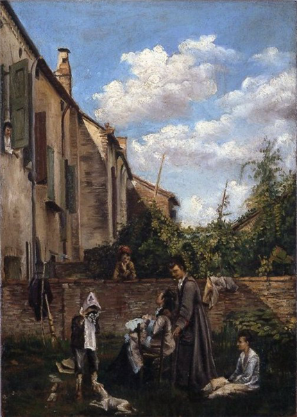 The courtyard of the paternal house, c.1855 - Джованни Болдини