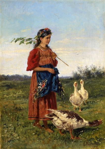 A girl with geese, 1875 - Vladímir Makovski